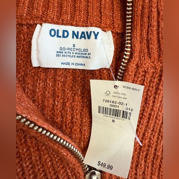 Old Navy SMALL Cozy Orange Half Zip Knit Sweater Pullover High Neck - Picture 8 of 8